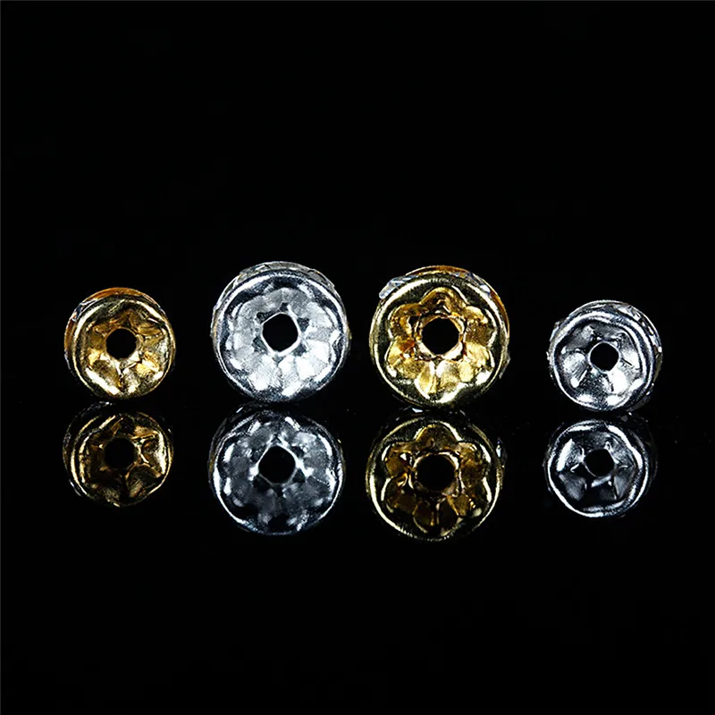 100pcs 6/8mm Rondelle Disc 316 Stainless Steel Crystal Spacer Beads With Rhinestone For Jewelry Making DIY Bracelet