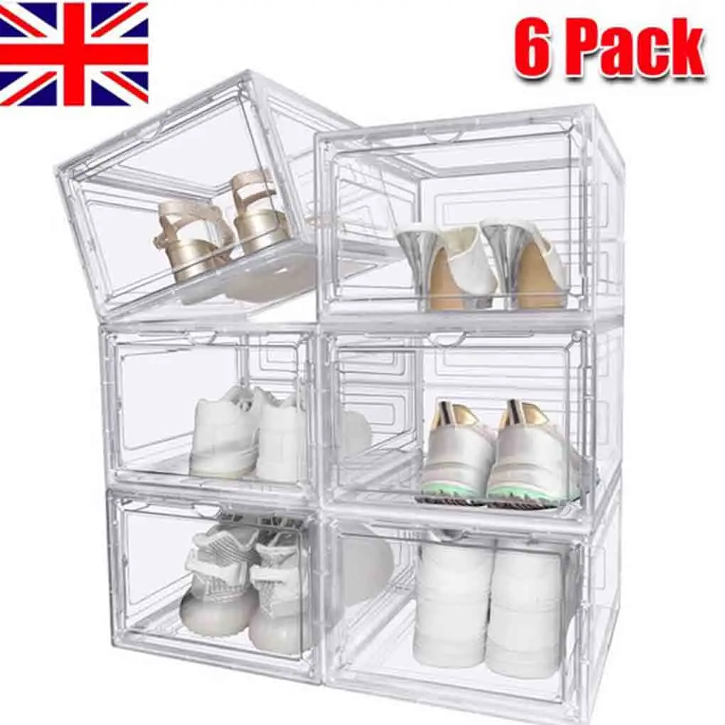 6PCS Transparent Shoe Storage Box Plastic Shoe Boxes, Storage Organizers Set Plastic Stackable Shoe Box Dustproof Organizer