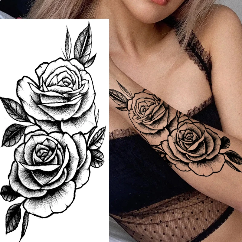 

Temporary & Removable Rose Flower Skin Tattoo Stickers Blossom Flase Tattoos for Body Apart Leg Arms Neck Back Flower Tattoos