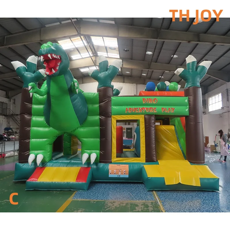 Por barco a puerta, casa inflable de animales de dinosaurio, combos de casa de salto inflable de jungla de 5x4m con tobogán a la venta