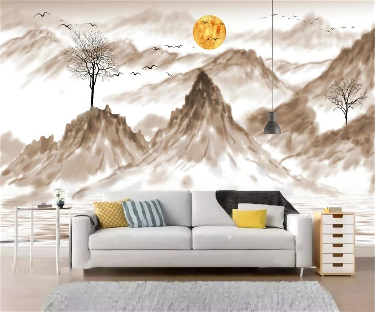 

Custom size wallpaper artistic conception ink Chinese style landscape TV background wall mural decorative painting 3d wallpaper