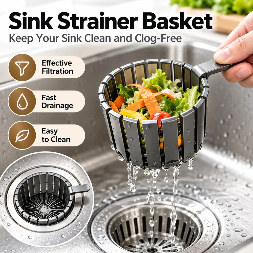 Gravity Scraper Sink Drain Filter Anti Clog Handle Sink Strainer Basket Reusable Residue Filter Drain Filter Basket Washbasin