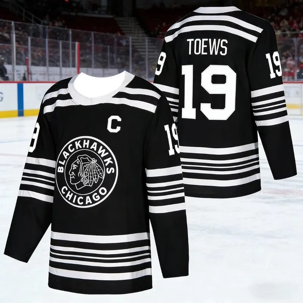 2026 Chicago Blackhawks Style Hockey Jersey TOEWS 19 Black White Logo 3D Print Parent-Child Matching