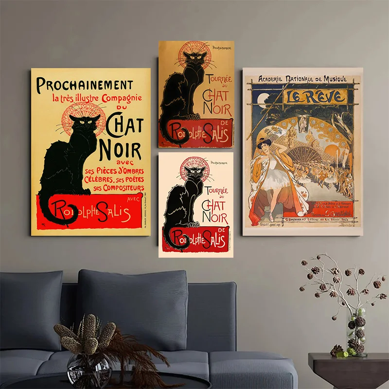 Carteles de arte Vintage Le Chat Noir, Gato Negro, Cabaret Aimal, pintura en lienzo, impresiones de pared, imágenes para habitación, decoración del hogar, 1896