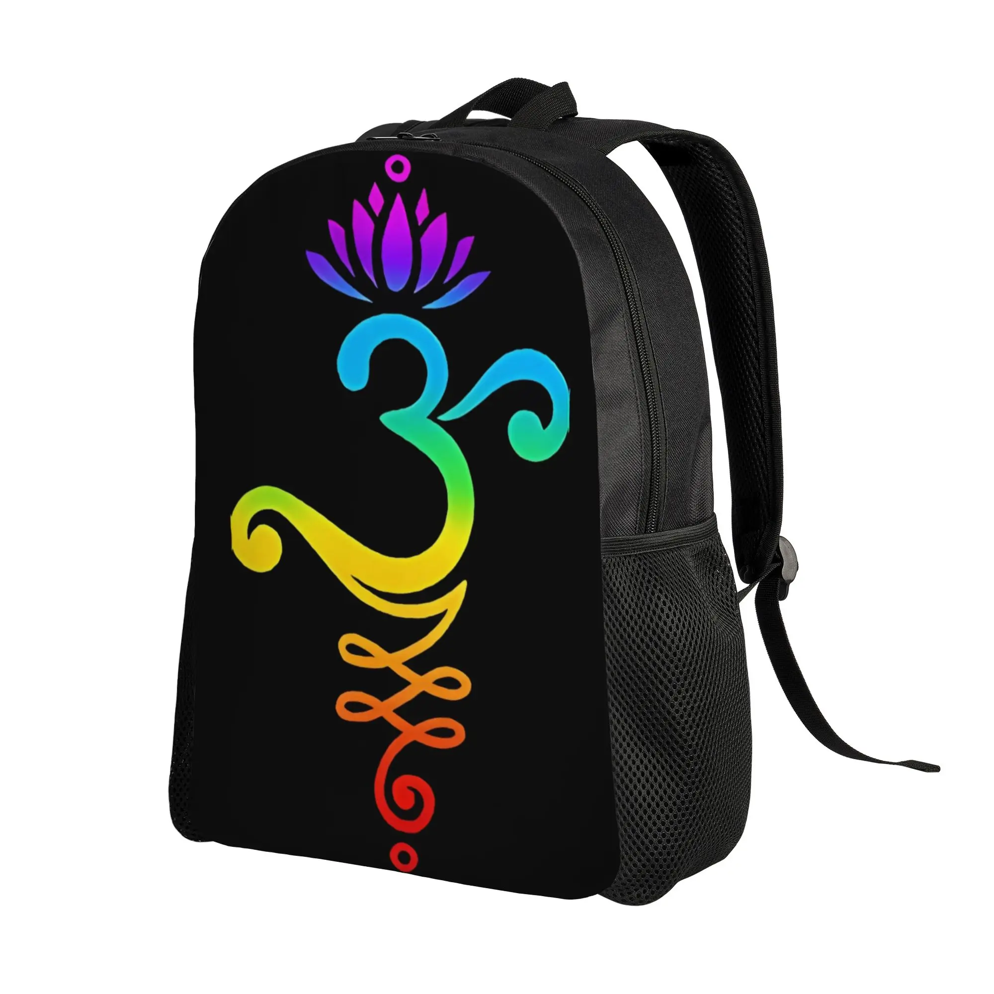 Om, Mantra, Rainbow, Chakras, Lotus Flower, Unalome, Buddhism Yoga Schoolbag Sporty Daily mochila Large Capacity Laptop Bag