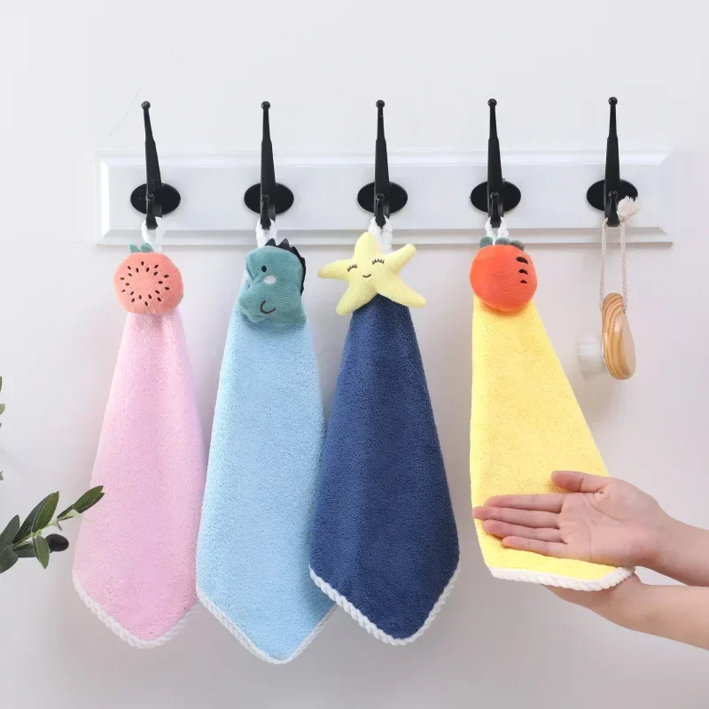 

Cute Coral Fleece Hangable Thicken Towel CartoonTowel Cute Absorbent Hand Towels Cleaning Cloth Rag Handkerchief