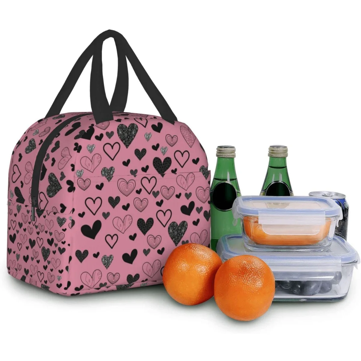 Fiambrera con forma de corazón rosa, fiambrera Bento con aislamiento, bolsa de almuerzo impermeable reutilizable con bolsillo frontal para oficina, Picnic y playa