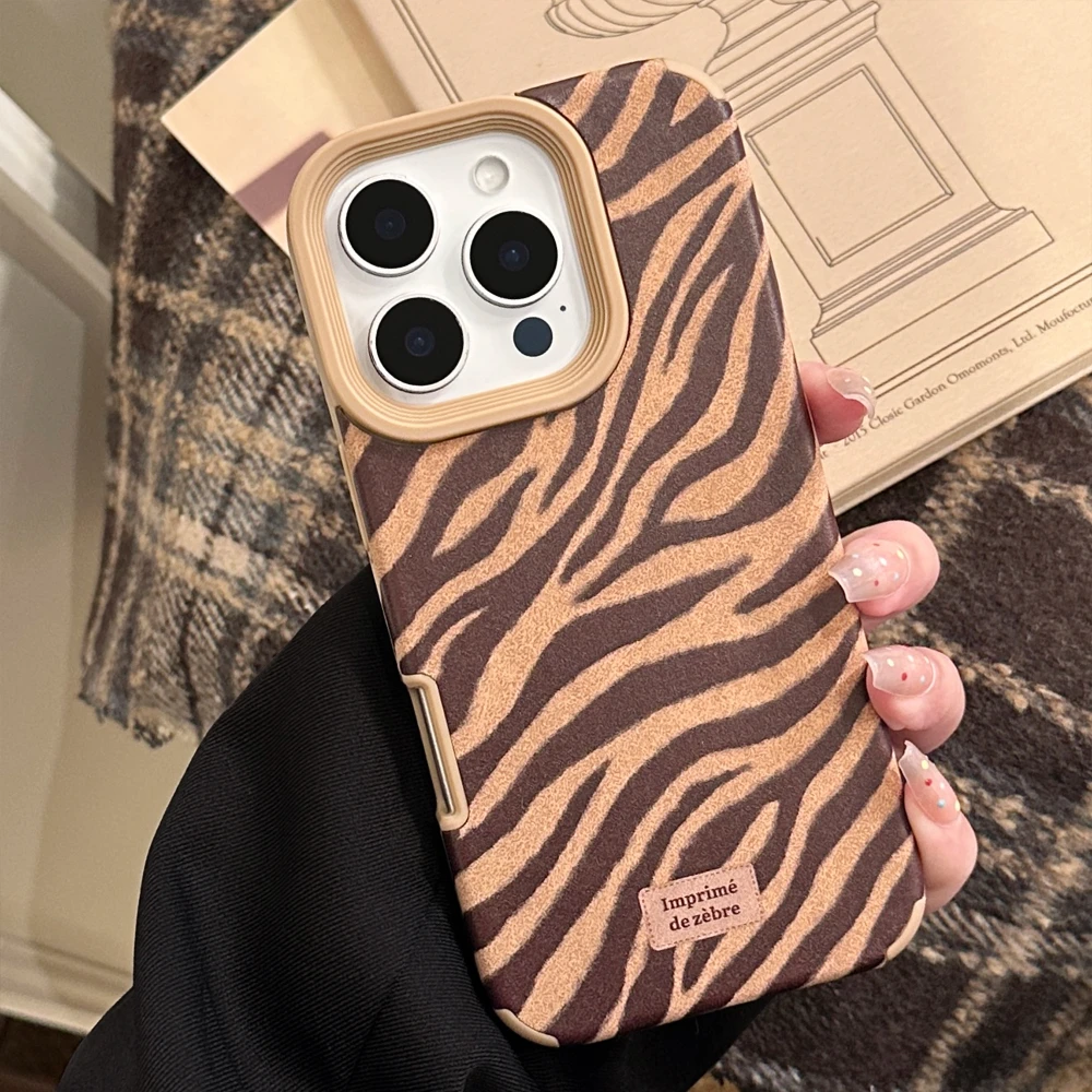 

Luxury Cortex Zebra Print Phone Case For iPhone 11 12 13 14 15 17 Pro Max 16 Plus Air Leather protective Shockproof Back Cover