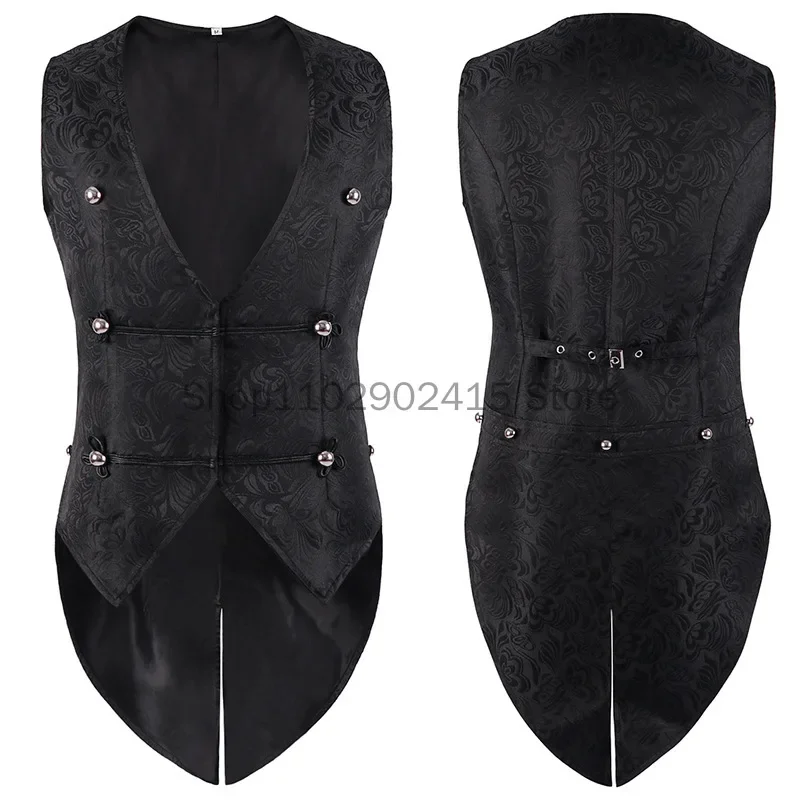 Medieval Men's Renaissance Cosplay Pirate Waistcoat Vest  Vintage Vicotiran Steampunk Jacquard Swallowtail Top Noble Costume