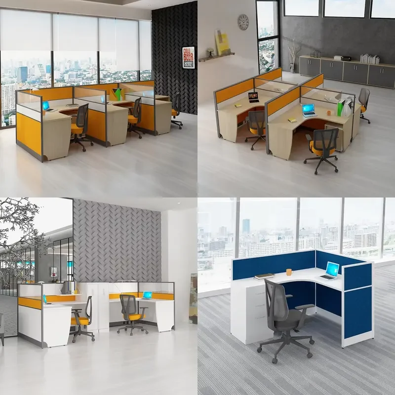 Modern Acoustic Modular Office Workstation 4-10 Person Capacity Solid Wood Desk Furniture with Extendable Cubicle Partition