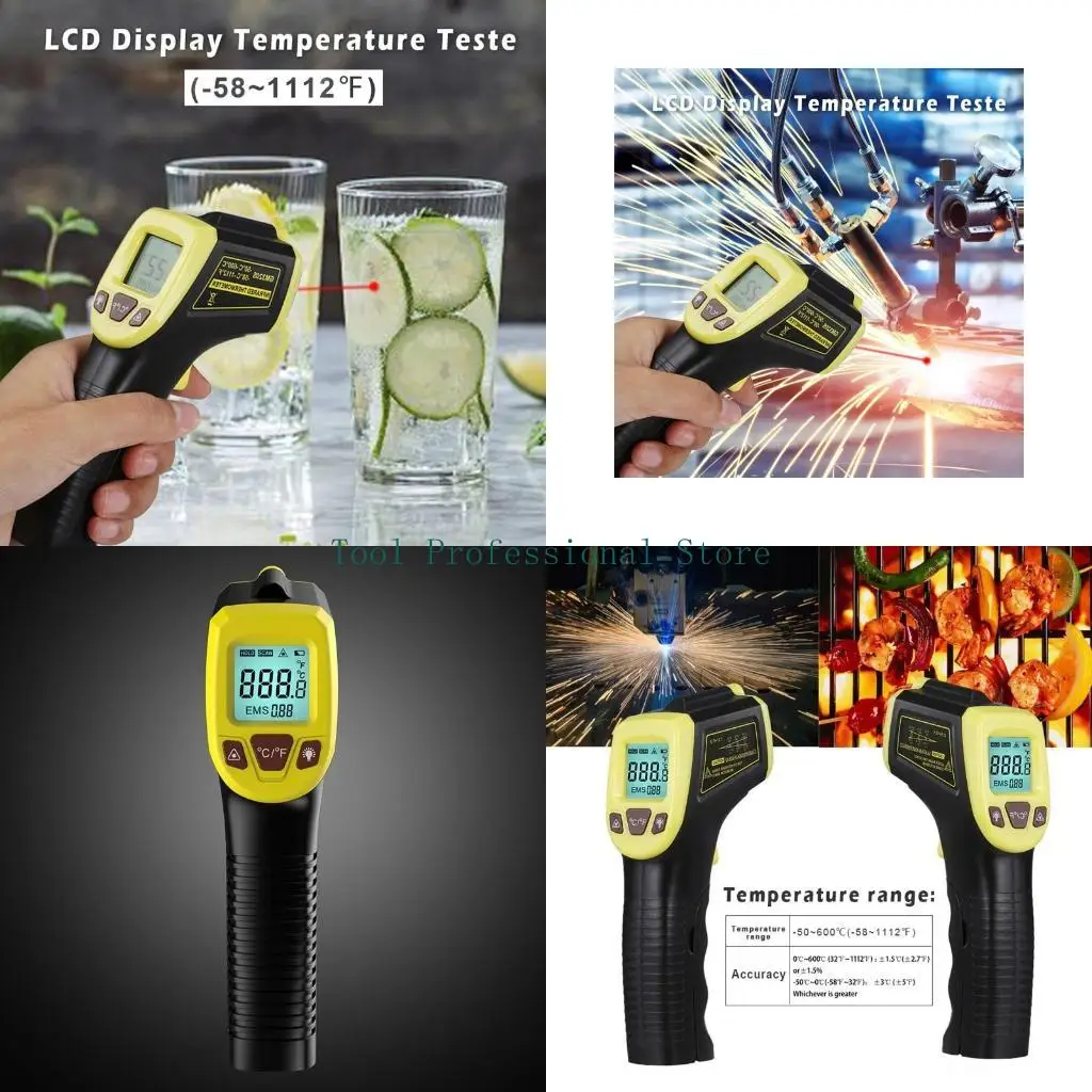 57QF GM320S Non-Contact Industrial Thermometer Useful IR High Temperature -50~600℃/ -58~1112℉ LCD Laser-Pointer