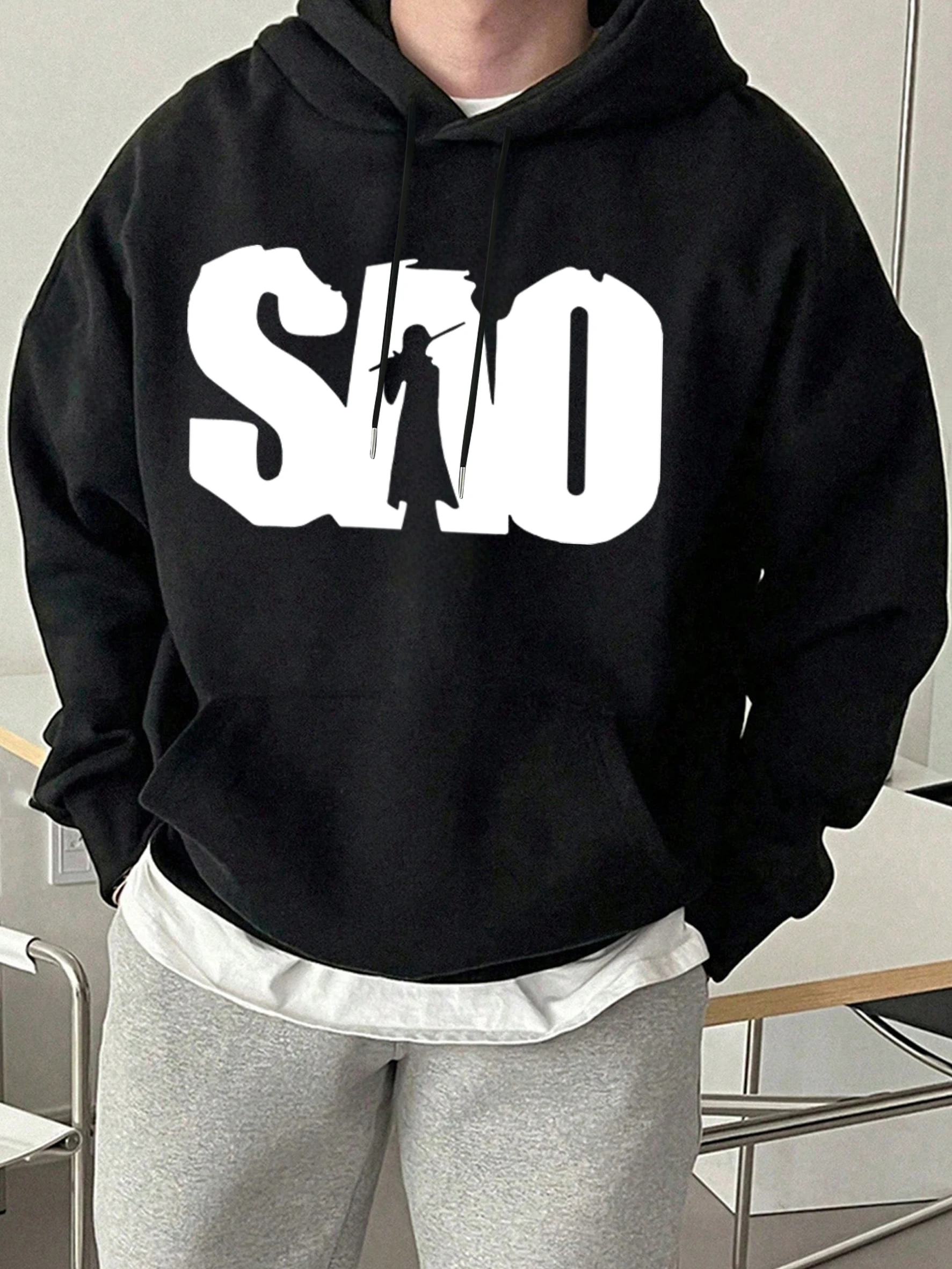 

Художественные буквы и силуэты персонажей, толстовка с принтом, мужской модный теплый пуловер, повседневная свободная одежда, уличная базовая спортивная одежда в стиле ретро