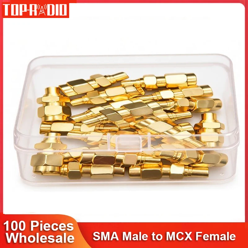 100/Lot Brass Copper SMA Male Plug to MCX Female Jack RF Coax Adapter Straight for Coaxial Cable Antenna