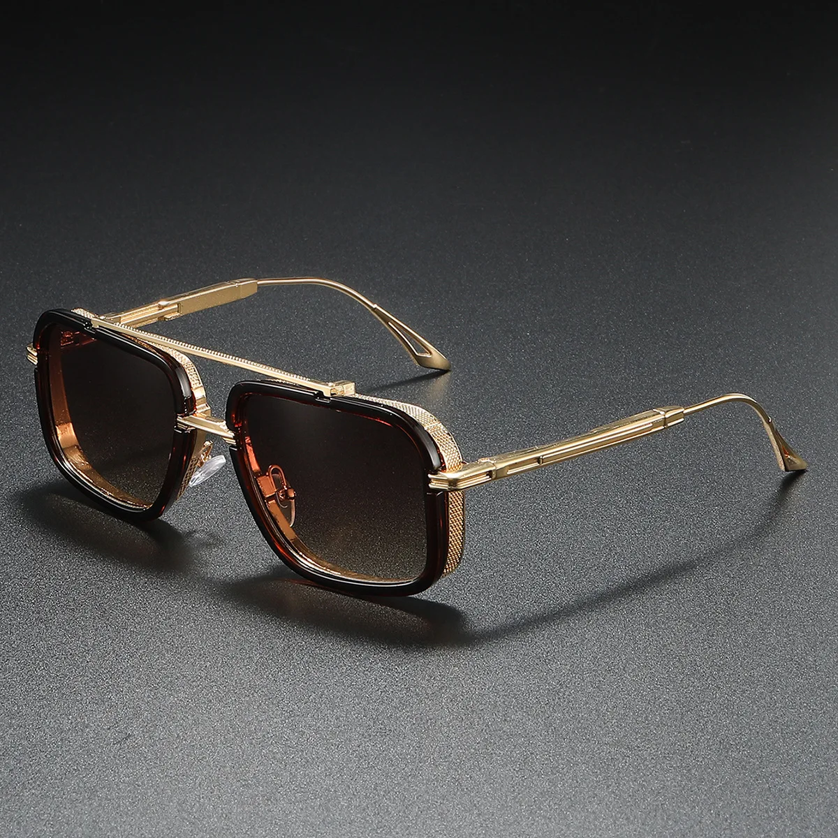 Große Quadratische Sonnenbrille Männer Steampunk Stil Metall Pilot Sonnenbrille Luxus Designer Marke Brillen Fashion Shades Doppel Strahl