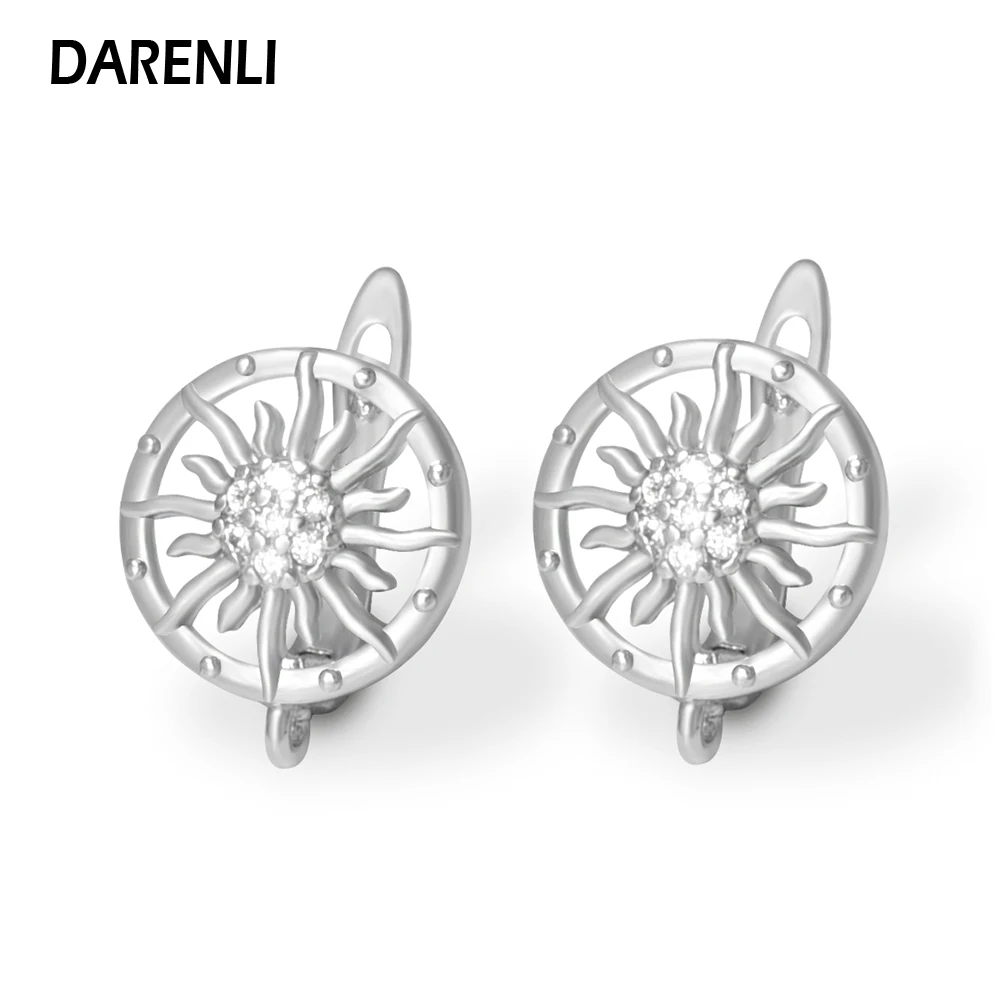 DARENLI 1 Pair 18K Gold/Rhodium Plated Sun Shape Earring Hooks With Zircon DIY Jewelry Making Materials Accessories Wholesale