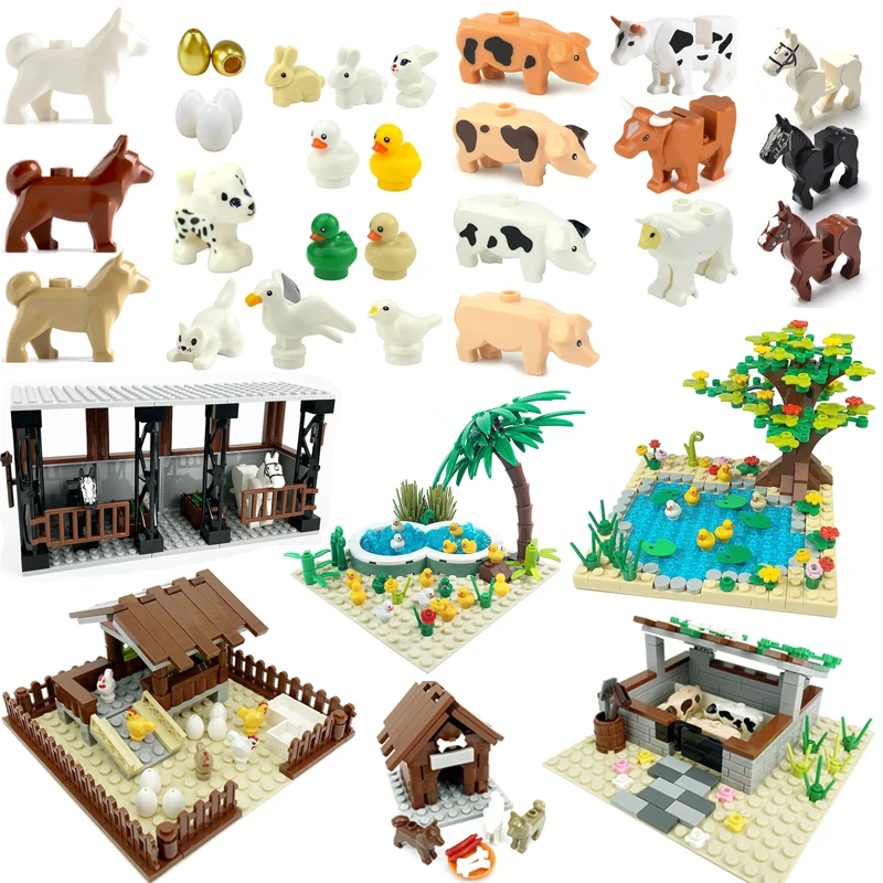 Tương Thích Với LEGO Mộc Trang Trại Xây Dựng Khối Động Vật Vùng Đồng Cỏ Gạch Đồ Chơi Bộ Dụng Cụ Chuồng Gà Lợn Nhà Ổn Định Bullpen