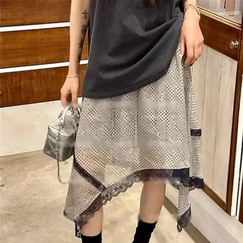 

Новая модная кружевная лоскутная юбка женская летняя шифоновая асимметричная юбка-миди с принтом в горошек офисные повседневные свободные юбки