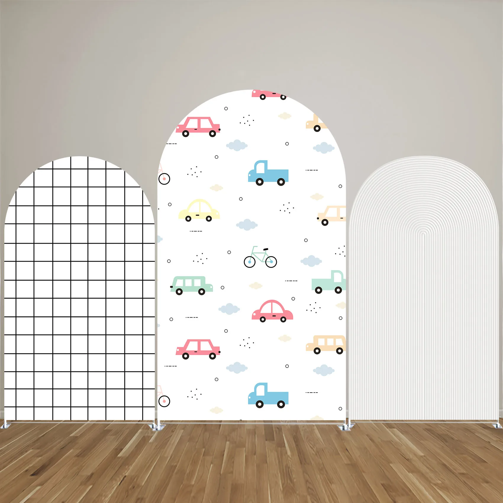 

Grid Ripples Arch Backdrop Cover for Cartoon Vehicle Traffic Birthday Party Decoration,Double-sides-Elasticity-Washable