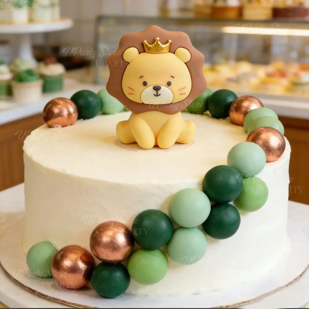 21-teiliges Set Dschungeltier-Kuchendekoration aus Metall, Gold, grüne Schaumstoffbälle, Löwen-Kuchendekoration für Safari-Tier-Themen-Geburtstagskuchen-Dekoration – Detail 5