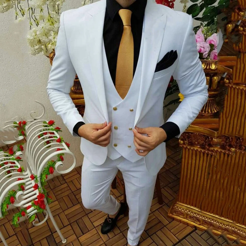 Costume de smoking 3 pièces pour hommes, tenue de mariage de smoking blanche avec veste Design, nouveaux vêtements pour hommes, ensemble Blazer