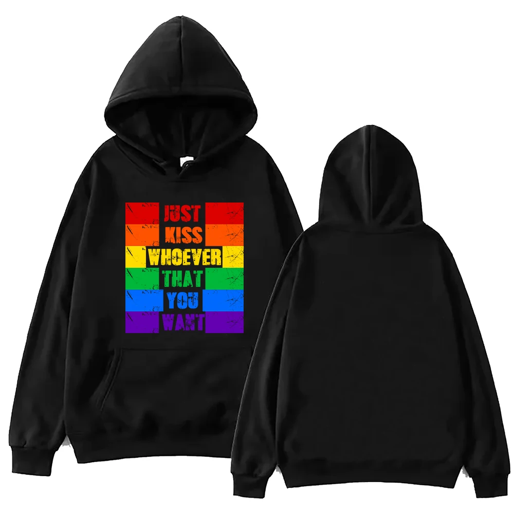 

LGBT Pride Month Just Kiss Whoever That You Want Retro Hoodie Harajuku Pullover Tops Sweatshirt