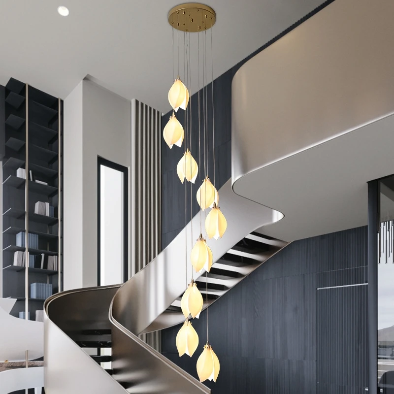 

Nordic LED Staircase Ceiling Chandeliers For Bedroom Bedside Living Room Kitchen Stairwell Villa Pendant Lamp