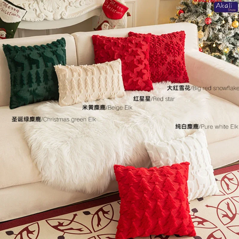 Christmas Embroidered Plush Pillowcase Super Soft Office Cushion Cover Living Room Sofa Pillow Cover Festive Home Decoration