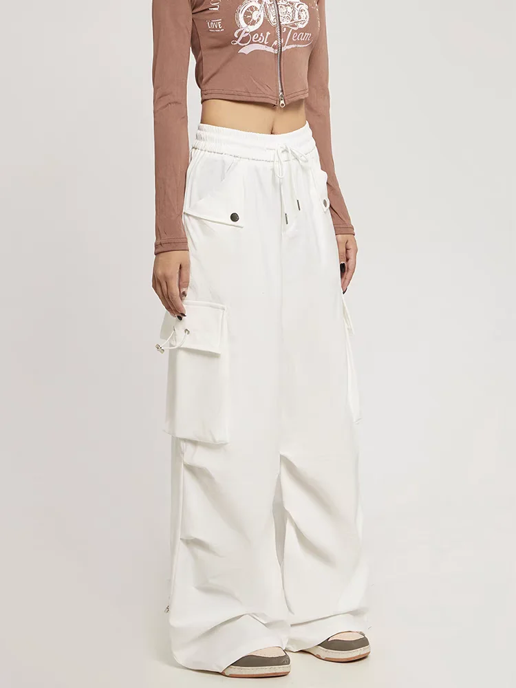 Weiße, kokette Hip-Hop-Streetwear-Arbeitskleidungshose für Damen, trendige High Street, lockere, lässige Sportbekleidung, Jazz-Tanzkleidung