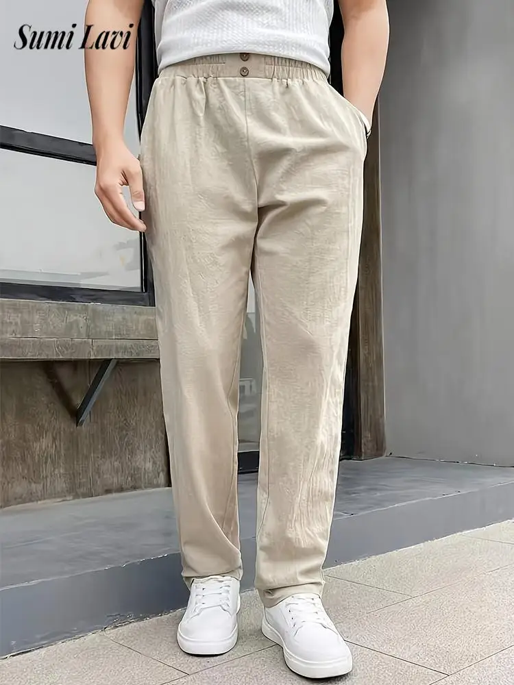 

Trendy Solid Color Mens Draped Trousers Spring Daily Leisure Breathable Loose Straight Pants Men 2026 Summer Vintage Bottoms