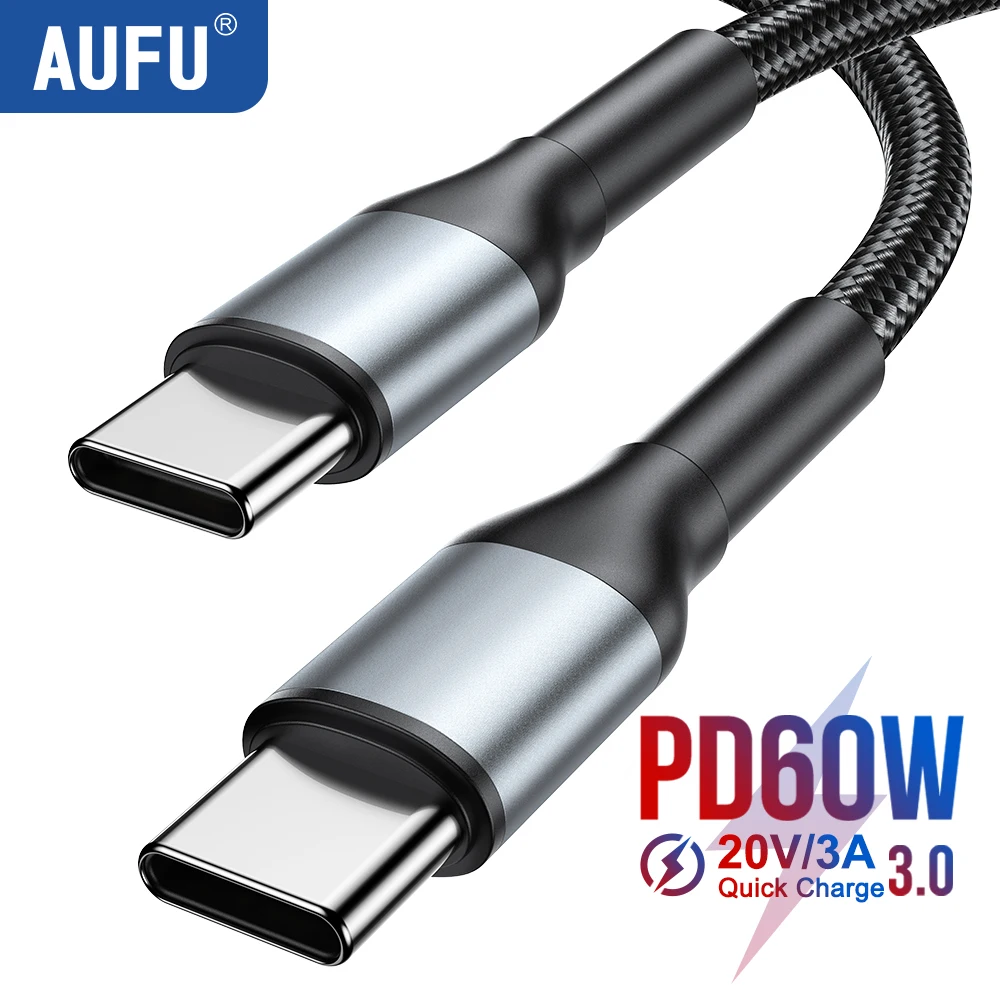 AUFU 60W kabel USB typu C do USB C przewód do szybkiego ładowania USB PD USB-C kabel TypeC 3A do iPhone 15 Pro Max Macbook Samsung Huawei