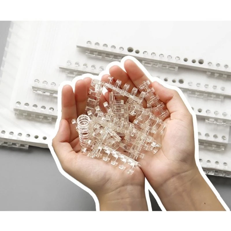 W89C Clear Ring Capacidad 80 páginas Anillo enlace peine plástico para escuela oficina