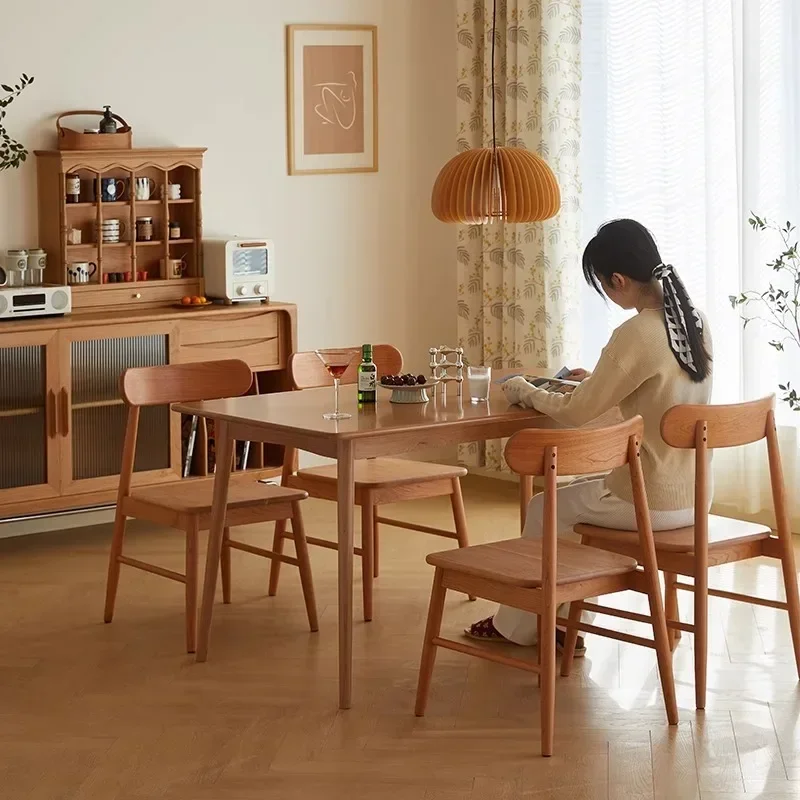 Furniture Cherry wood log rectangular table simple dining table and chair combination