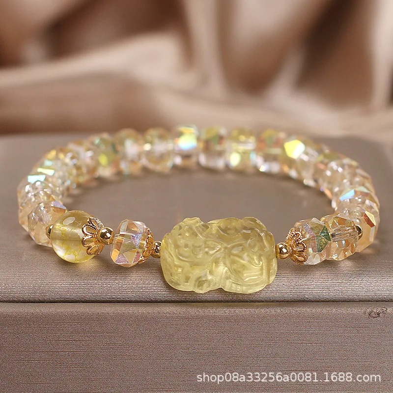 Chinese Style Yellow Crystal Abacus Bead For Women Light Luxury Niche High-End Feel Wealth-Attracting Pixiu Beaded Bracelet