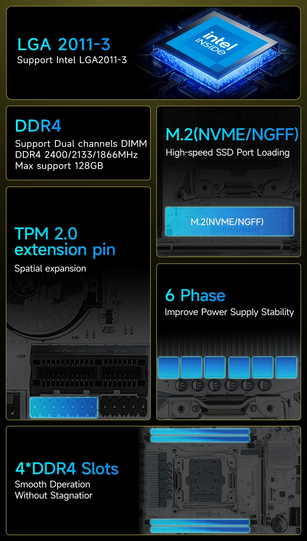HUANANZHI X99 4MF plus LGA 2011-3 Xeon Motherboard DDR4 Memory Support NVMe SATA for Gaming And Business Use with TPM2.0