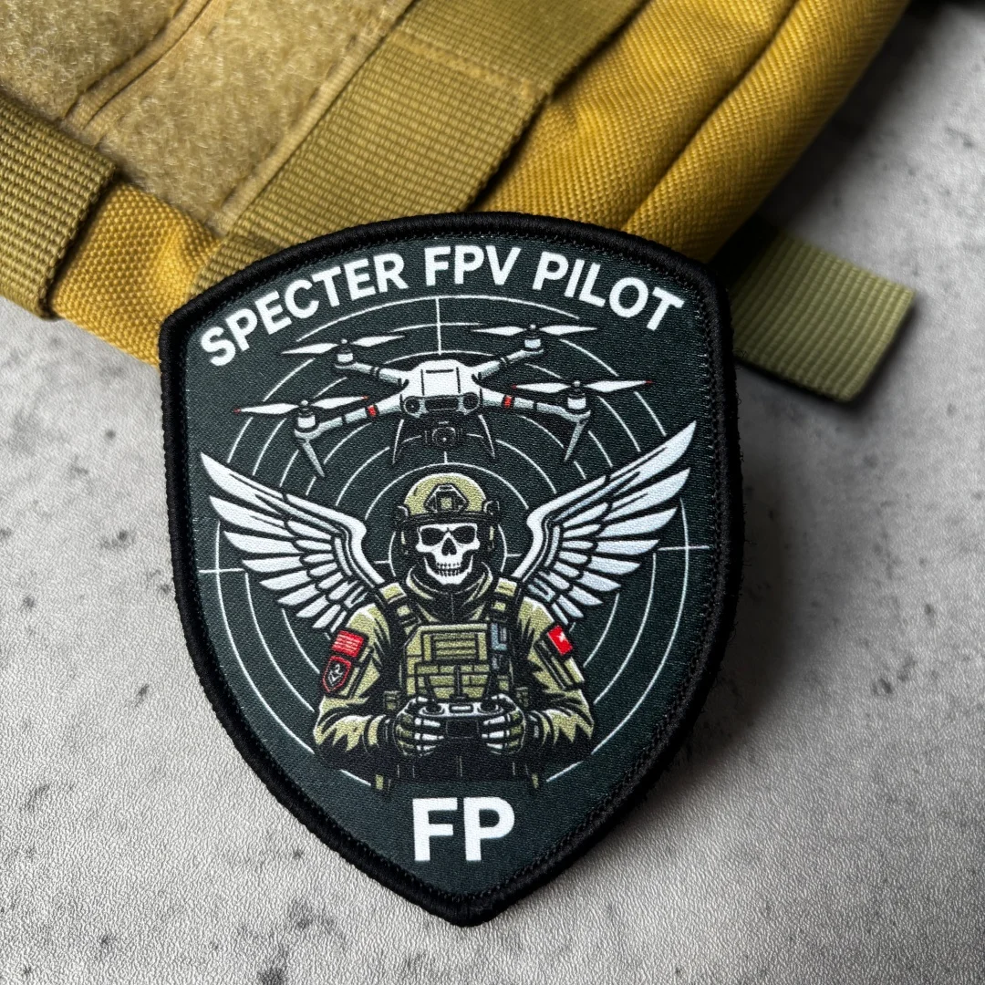 Specter FPV Pilot Patch Drone Operator Tactical Morale Patch Skull Wing Printed Hook Loop Badge for Backpack Jacket Clothing