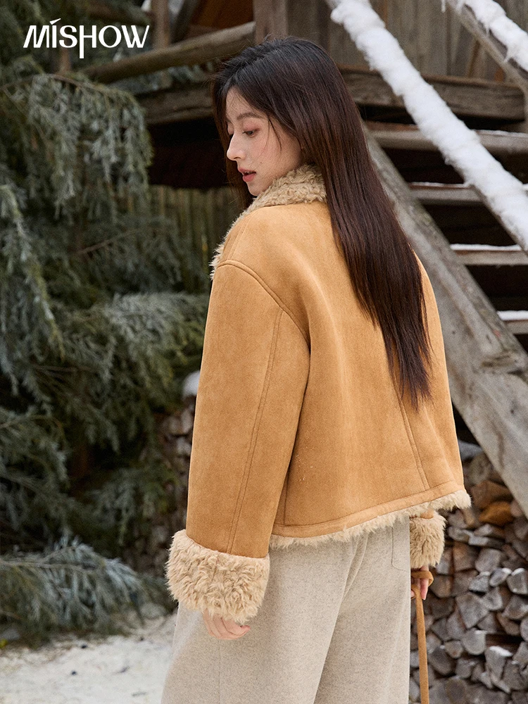 MISHOW veste d'hiver femmes 2025 hiver rétro luxe manteau ample col rabattu banlieue daim chaud vestes courtes MXE86W0936