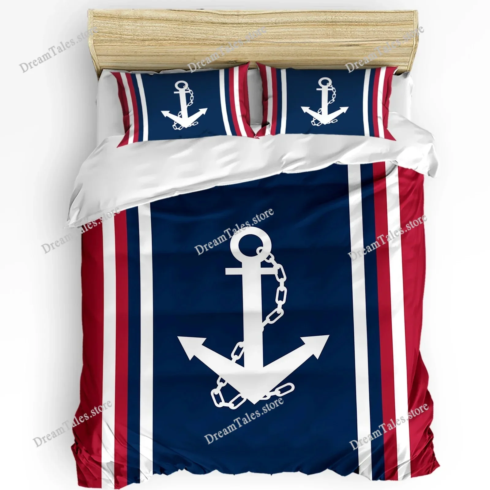 

Nautical Anchor Ship Lighthouse Whale Art Bedding Set for Double Bed Home Textile Duvet Cover Quilt Cover Pillowcase Luxury Gift