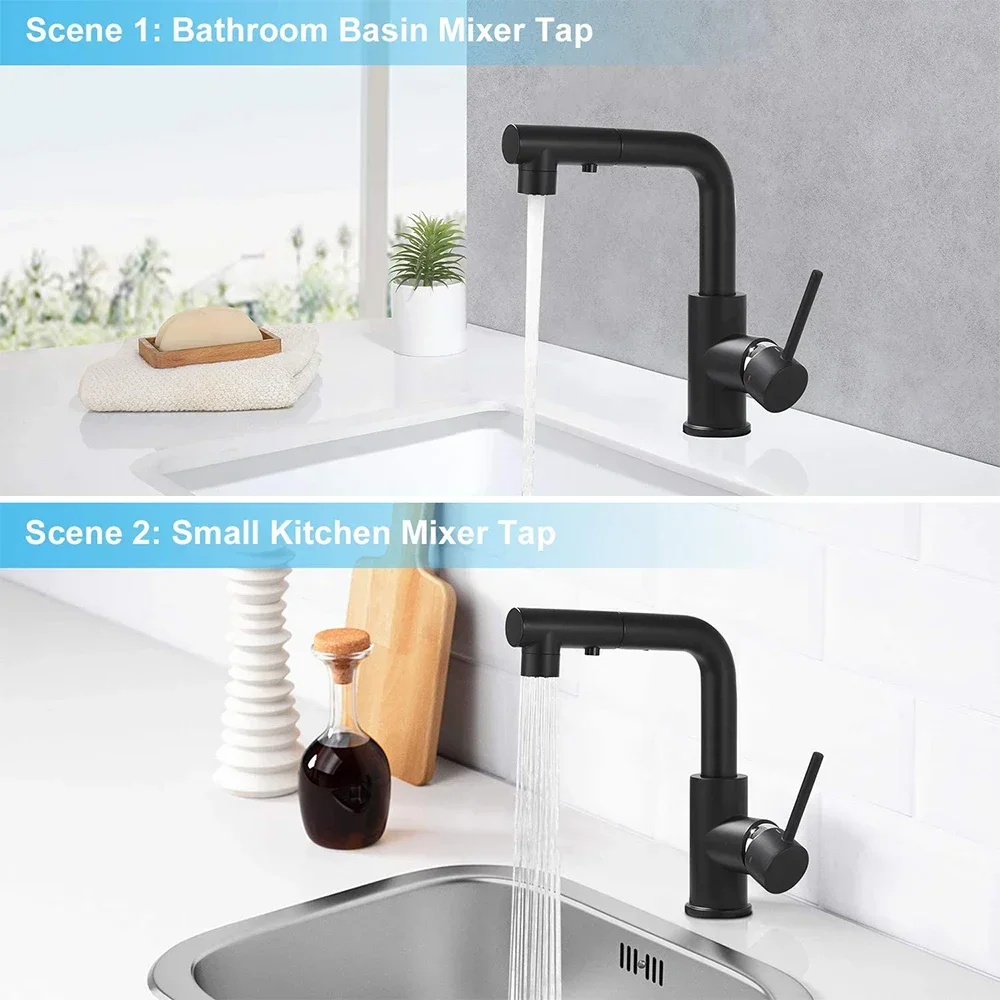 005 Kitchen Bar Sink Faucets with Pull Down Sprayer Mini Bar Prep Faucet Black Kitchen Utility Sink Faucet