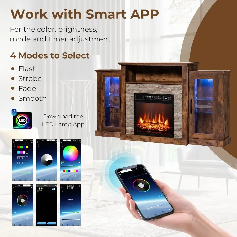 TV Stand with APP Control&Remote Control 18in Fireplace Insert with16Color Light&Adjustable Shelve Electric Fireplace TV Console image 5