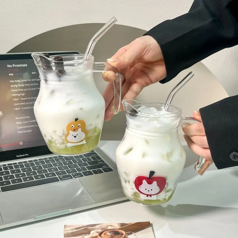 

500Ml Original Kitten Glass Tie Pot Glass Juice Cup Fruit Tea Beverage Cup Wine Mug Personalized Coffee Pot Cold Drink Cups