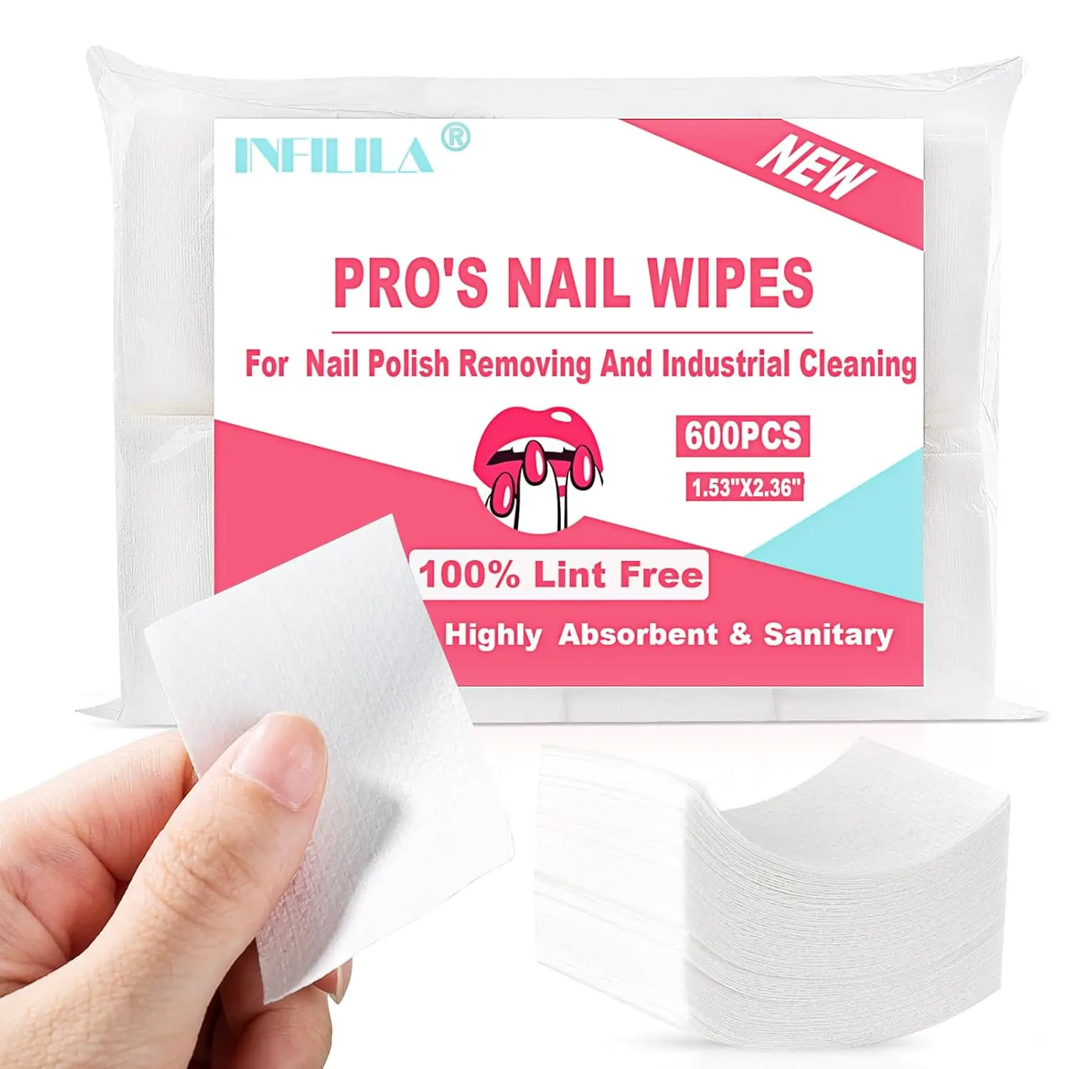 

Lint Free Nail Wipes 600CS Natural Wood Pulp Absorbent Acetone Nail Polish Remover Cleaning Pads for Salon