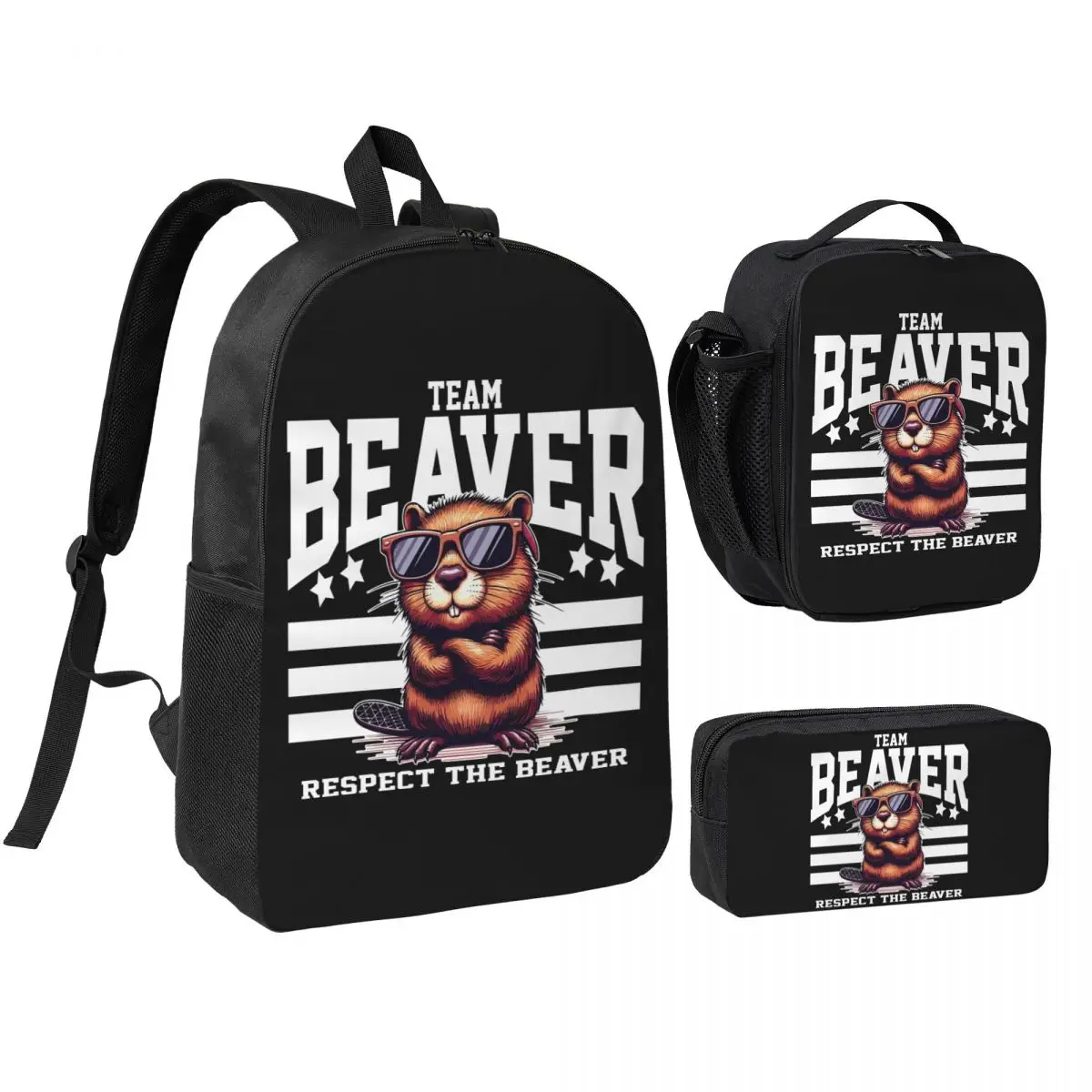 Team Beaver Respect The Beaver Backpack Student BookBag School Bag Shoulder Bags 3ps Insulated Lunch Bag Pencil Case
