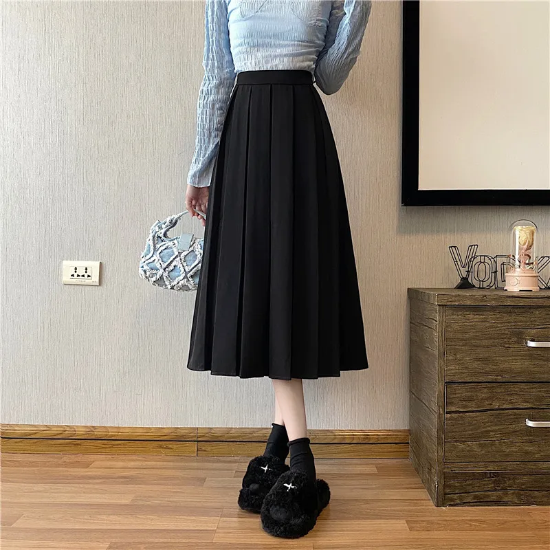 Early Autumn A-Line Skirt Design Women's Midi Half-Length Pleated Skirt Commute Style High Waist Slim Fit Polyester Fiber