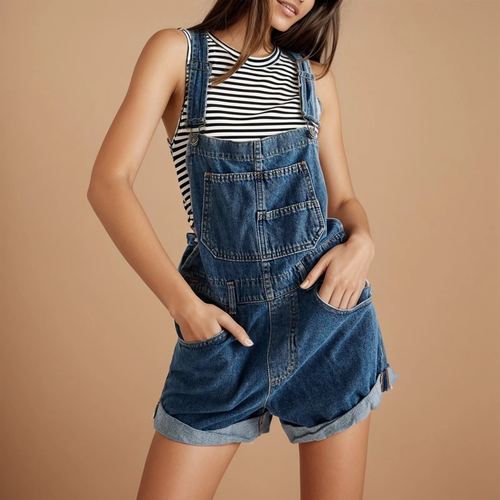 

Women Denim Overall Rompers Casual Adjustable Strap Denim Jumpsuit Loose Fit Straight Leg Overall Jean Pants Vintage Streetwear