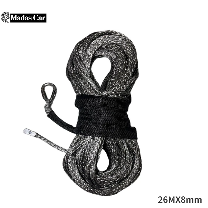 13500lbs Car Outdoor Accessories Truck Boat Emergency Replacement Synthetic Winch Rope 26mx8mm 12 Strand String Cable ATV UTV