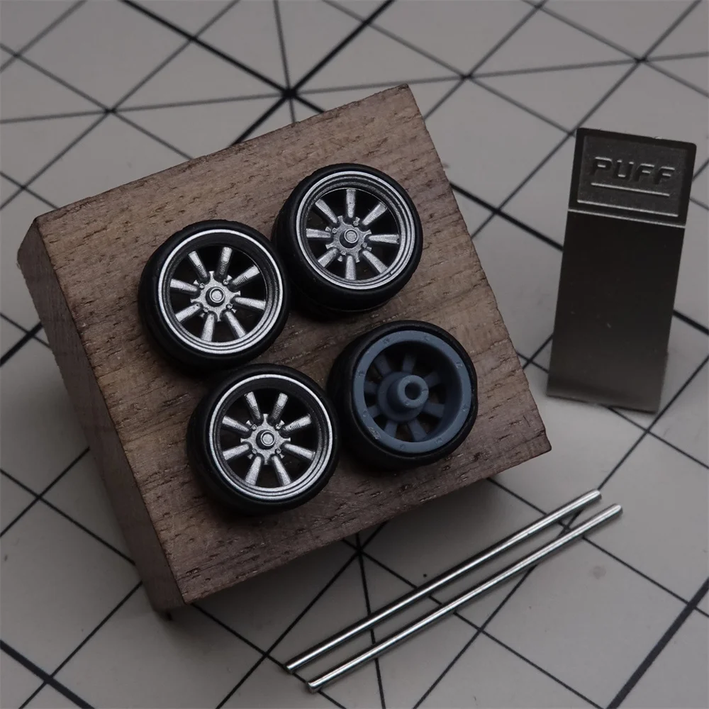 PUFF 1/64 Model Car Wheels with Rubber Tires Watanabe Refitting Parts For Model Sports Vehicle Hot Wheels MINIGT Tomica D: 8.5mm