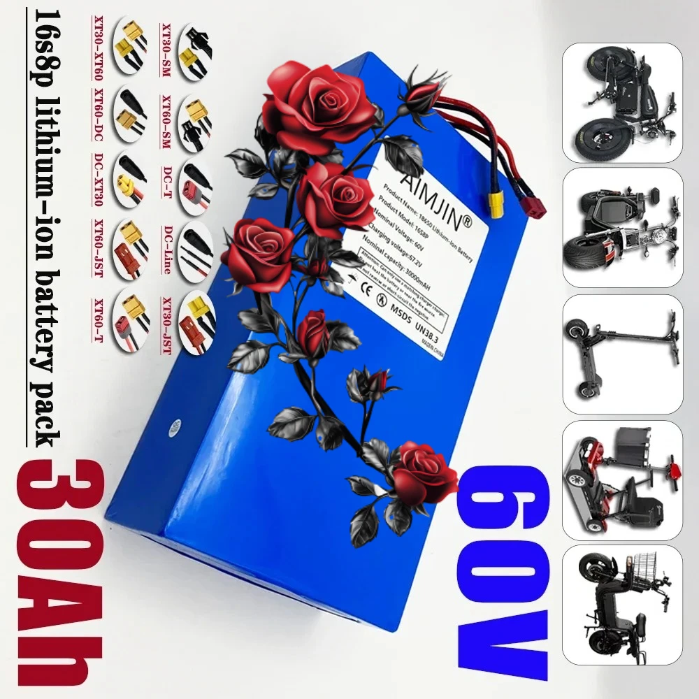 

16S8P Battery Pack 30Ah With BMS For Electric Scooter Battery 60V Rechargeable Battery 30000mAh 18650 Lithium-ion