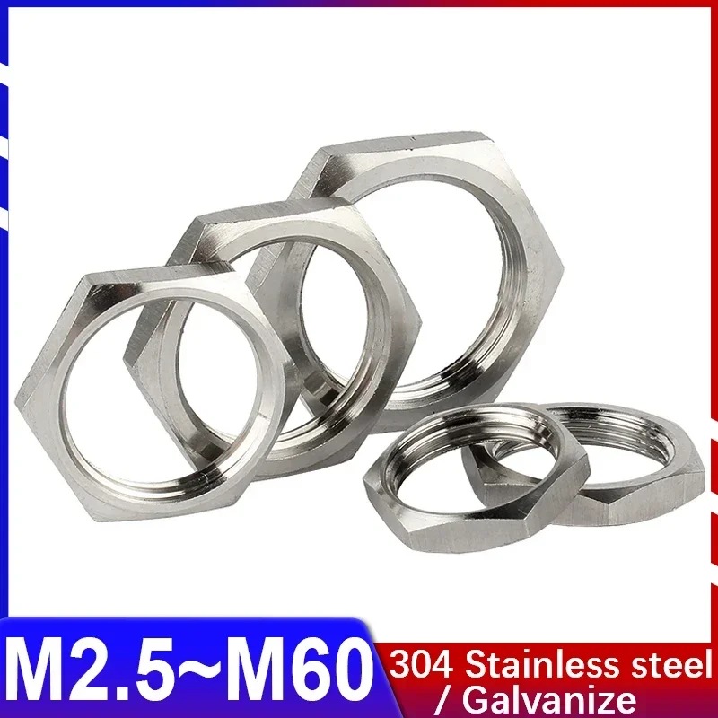 304/316 Stainless Steel Hexagon Thin Nut Root Mother Fine Teeth Nut Inch Pipe Pattern Locking Water Tank Water Tap M4 M5 M6~M30