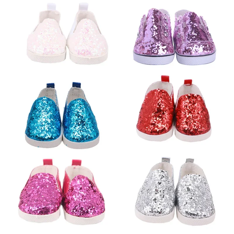 

6 Colors 7Cm Doll Clothes Doll Shoes Sequin Shoes For 18 Inch American of Girl's&43Cm Baby New Born Reborn Doll Toy 1/3 BJD