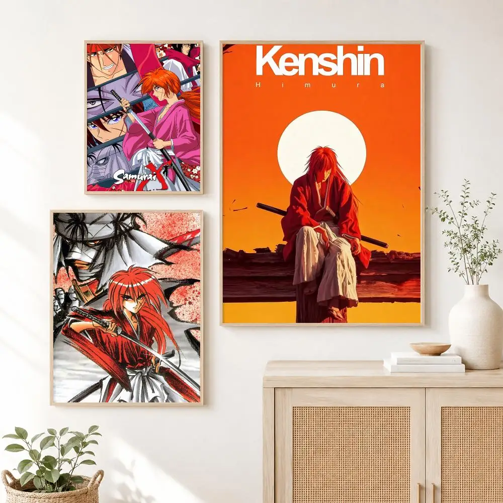 Cool Anime R-Rurouni Kenshin Poster Self Adhesive Wall Art Decor for Bedroom Living Room Office Home Decor Gift